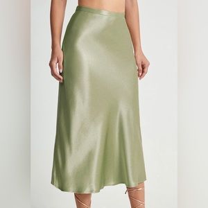 Olive High Waisted Satin Midi Skirt